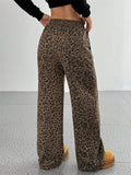 Women's Retro Street Drawstring Leopard Printed Wide Leg Pants