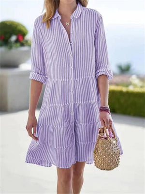 Women's Leisure Striped Lapel Button Down Dress