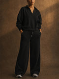 Women 2 Piece Casual Polo Wide Leg Lounge Set Sweatsuit
