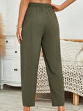 Women's Summer Solid Color Elastic Waist Casual Cropped Pants