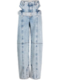 Ladies Hollow Out High-rise Wide Leg Jeans