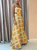 Women's Leisure Orange Square Print Drawstring A-line Dress
