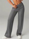 Women Simple Comfy High Waist Wide Leg Casual Straight Pants
