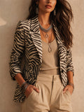 Women Zebra Print Slim Fit Lapel Long Sleeve Office Blazer