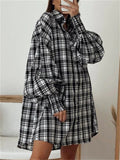 Women's Casual Plaid Puffed Long Sleeve Blouses
