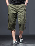 Men's Summer Casual Solid Color Cotton Pockets Cargo Capri Pants