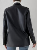 ‌Simple Black Faux Leather Single Breasted Blazer for Women