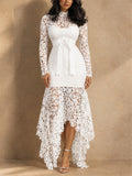 Stunning Waist Tie Lace Design Asymmetric Hem Dress for Prom