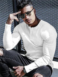Men's Long Sleeve Elastic Henley Neck Ribbed Knit Shirts