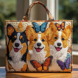 Cute Corgi Dog Butterflies Print Canvas Tote Bag