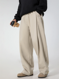 Men's Retro Pleated Solid Color  Elastic Waist Drape Wide Leg Suit Pants