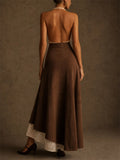 Women's High Waist Asymmetrical Faux Suede Maxi Skirt