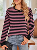 Women's Long Sleeve Casual Stripe Round Neck T-Shirt