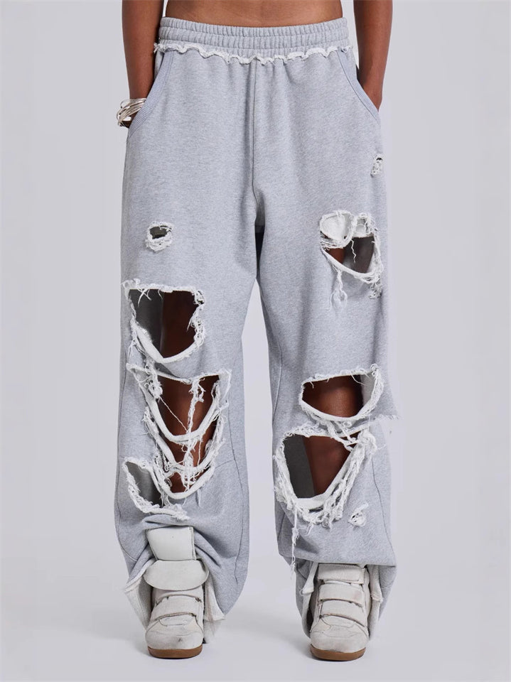 Women's Solid Color Hip-hop Street Style Ripped Sweatpants