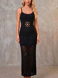 Women's Boho Style Crochet Knit Backless Flower Cutout Beach Maxi Dress