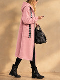 Women Long Hooded Cardigan Fleece Zip Up Oversized Coat