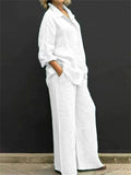 Women's 2Pcs Casual Holiday Style Solid Color Long Sleeve Shirt & Pant Set