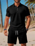 Men's 2Pcs Summer Solid Color Short Sleeve Polo Shirt & Shorts Set