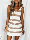 Striped Lace-up Drawstring Relaxed Sundress for Ladies