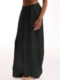 Women's Summer Solid Color Wide Leg High Rise Drawstring Pants