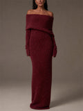 Women's Off Shoulder Long Sleeve Textured Knit Beach Maxi Dress