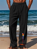 Mens' Parrot Print Elastic Waist Drawstring Wide Leg Pants