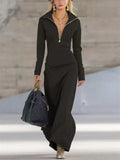 Casual Cozy Long Sleeve Polo Collar Half Zipper Dress for Women‌