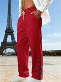 Mens Plaid Patchwork Drawstring Elastic Waist Trousers
