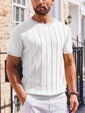 Men's Round Neck Short Sleeve Ribbed Casual T-Shirt