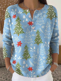 ‌Women's Autumn Casual Buttons Pullover Christmas Tree Print Knit Sweaters