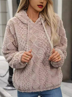 Women's Solid Color Jacquard Long-sleeved Loose Pullover Hoodies