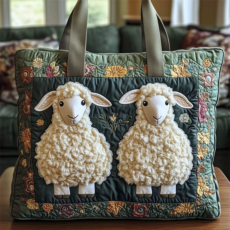 Dark Green Sheep Pattern Canvas Tote Bag