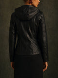Women's Cool Hooded PU Leather Jacket with Warm Lining