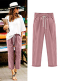 Summer Fashion High Waist Drawstring Loose Casual Pants for Women