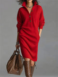 ‌Women's Autumn Casual Buttons Pullover Loose Knit Dress