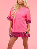 Women's Heart Print Sequins Casual Pink Shirt