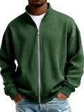 Men's Autumn Ribbed Zip-Up Cardigan Casual Loose Fit Outwear