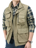 Men's Solid Color Pockets Casual Outdoor Sleeveless Vest Coats