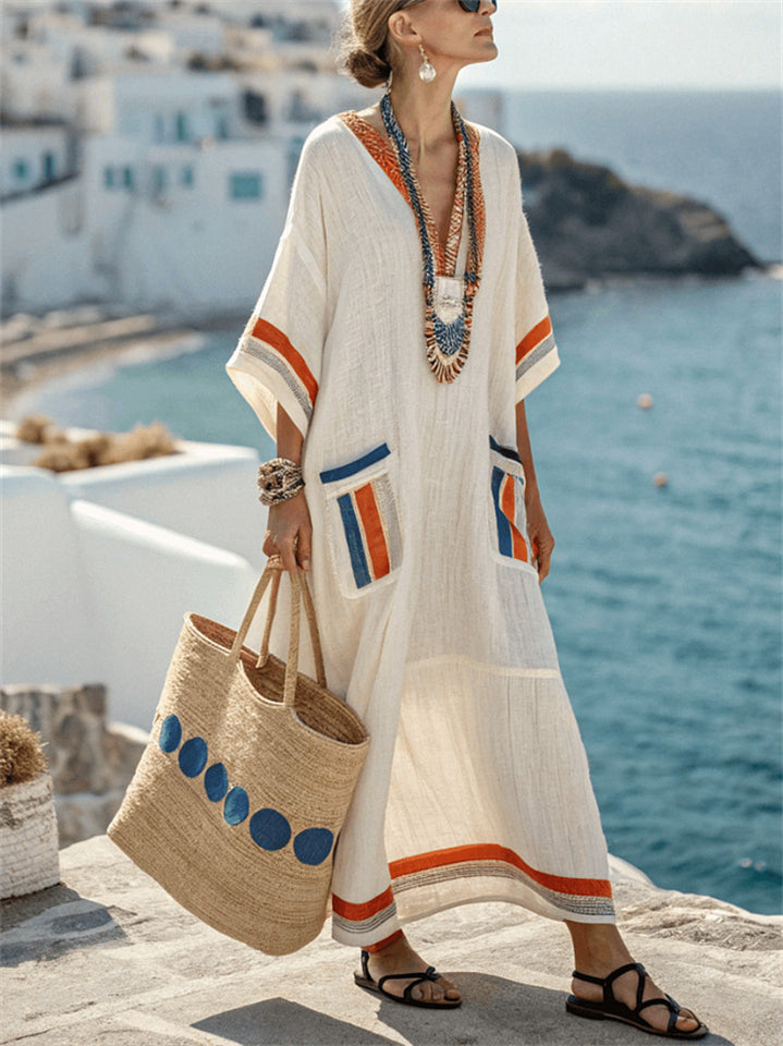 Women's Boho Holiday Style Casual V Neck Big Hem Dress