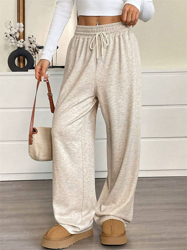 ‌Autumn Simple Plain Color Elastic Waist Wide Leg Pants for Women‌