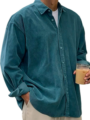 Men's Autumn Solid Color Lapel Long Sleeve Corduroy Shirts
