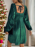 Women's Square Collar Long Sleeve Velvet Dress for Christmas