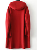 Women's Casual Solid Color Pockets Single Breasted Hooded Coats