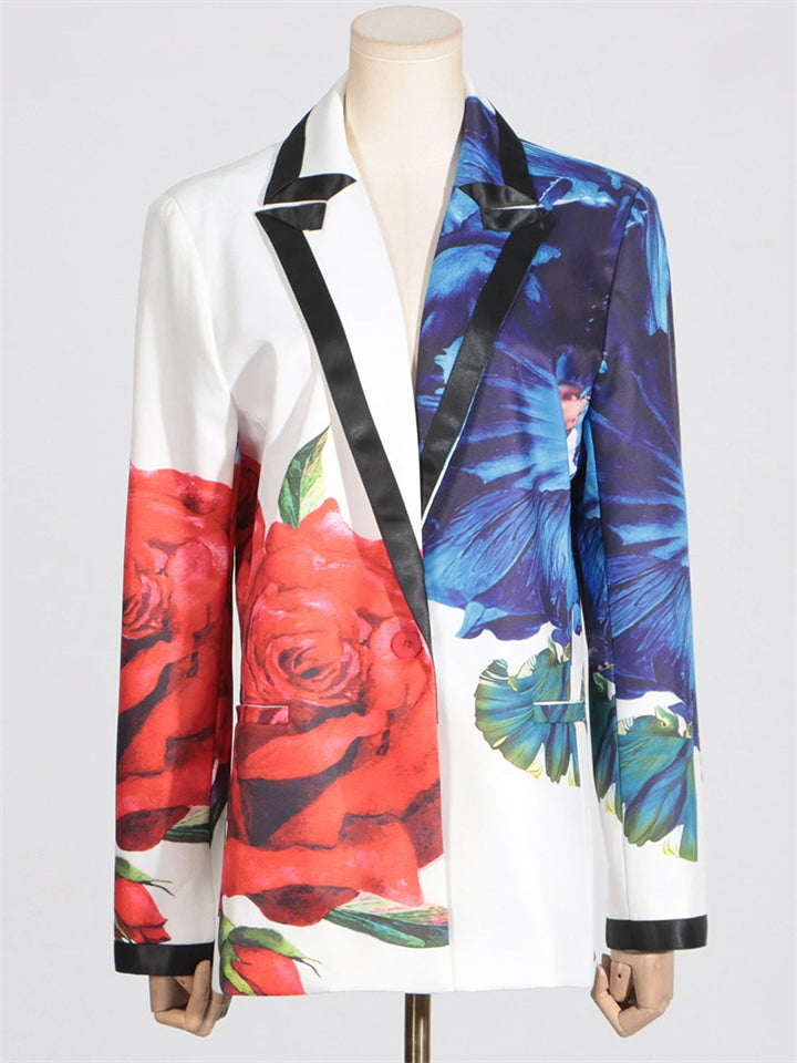 Fashion V-Neck Flower Print  Jacket & Pants Women's Suits