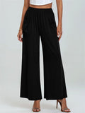 Women's Pockets Elastic Hight Waist Wide Leg Pants