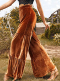 Women's Vintage Boho Style Ruffled Velvet Wide Leg Pants