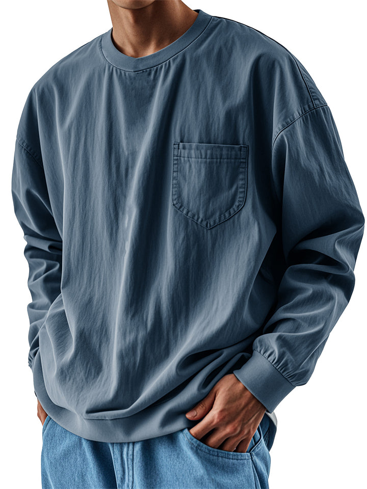 Men's Casual Solid Color Pockets Long Sleeve T-Shirts