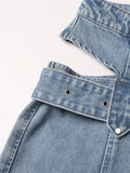 Ladies Hollow Out High-rise Wide Leg Jeans