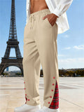 Mens Plaid Patchwork Drawstring Elastic Waist Trousers