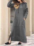 Women's Loose Fleece Solid Color Kangaroo Pocket Hooded Long Sweatshirts